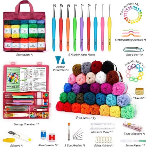 Crochet Yarn Kit for Beginners Adults and Kids, 1650 Yards 30 Colors - Picture 2 of 7